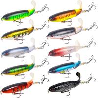 10 Pcs Whopper Fishing Lure, for Bass Popper Top Water Fishing Lures, with Floating Rotating Tail Barb Treble Hooks, in Saltw...