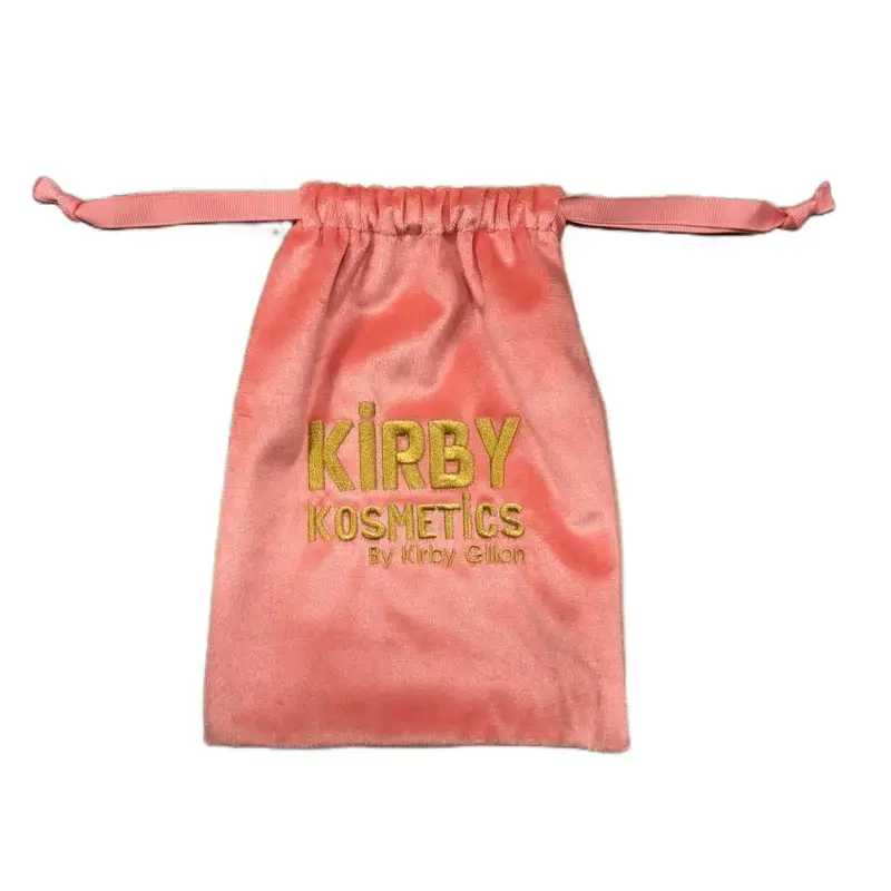 Kirby Kosmetics Drawstring Bag - Makeup Bag in Coral with Gold Embroidered Logo