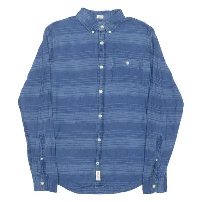 HOLLISTER Mens Denim Shirt Blue Linen Striped Long Sleeve L
