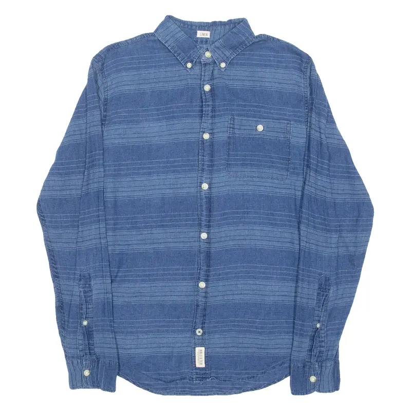 HOLLISTER Mens Denim Shirt Blue Linen Striped Long Sleeve L
