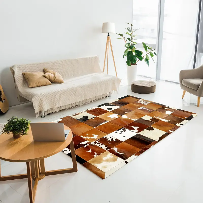 Genuine Cowhide Tricolor Patchwork Rug