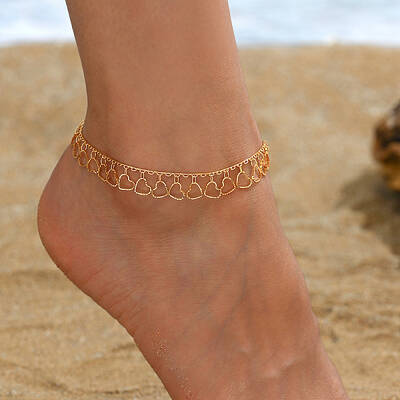 Beach Style Adjustable Heart Charm Anklets for Women