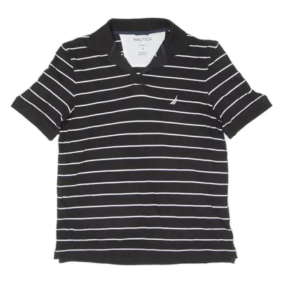 NAUTICA Classic Fit Polo Shirt Black Striped Short Sleeve Mens S