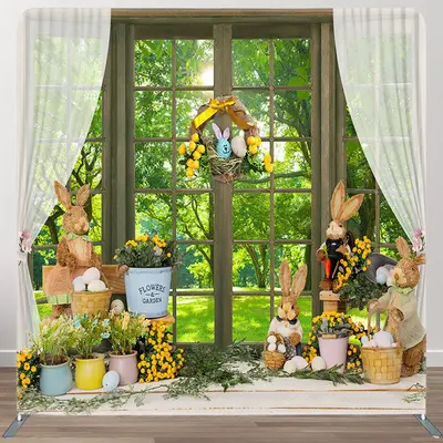 Aperturee Green Forest Rabbit Fabric Backdrop Cover for Easter - Aperturee