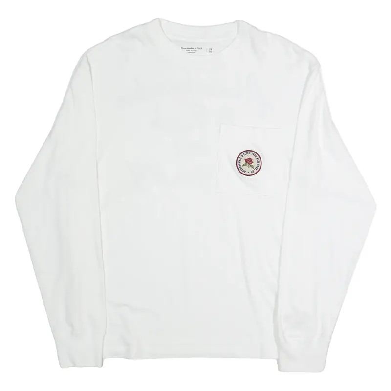 ABERCROMBIE & FITCH Mens T-Shirt White Long Sleeve USA XS