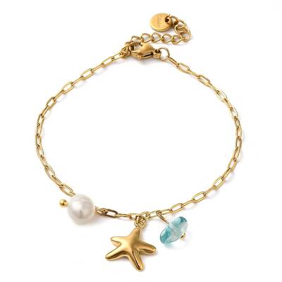 Freshwater Pearl & Glass & Beach Starfish Charm Bracelets