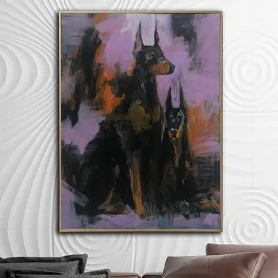 Abstract Dog Painting Doberman Artwork Very Peri Canvas Art Guard Dog Painting Hand Painted Art Contemporary Wall Art Luxury ...