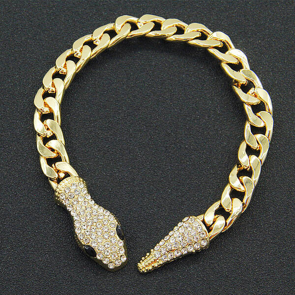 Alloy Black Rhinestone Cuban Link Chain Bracelets for Women