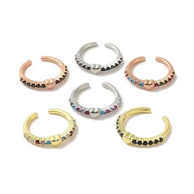 Rack Plating Brass Micro Pave Cubic Zirconia Cuff Rings