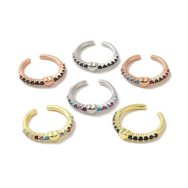Rack Plating Brass Micro Pave Cubic Zirconia Cuff Rings