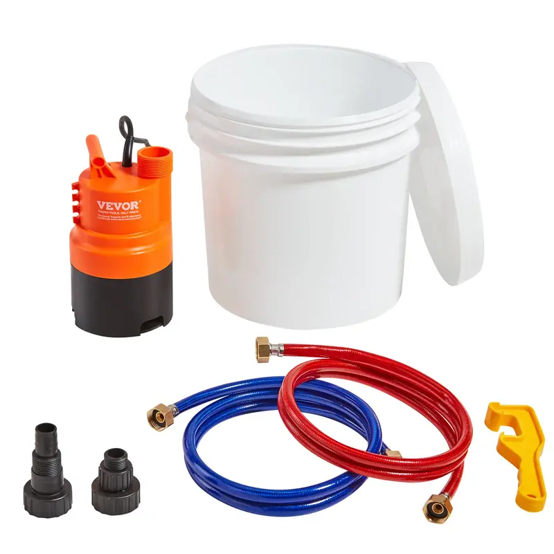 VEVOR Tankless Water Heater Flushing Kit, Includes Efficient Pump & 3.7 Gallon Pail & 2 Hoses, Wrench and Adapter for Quick I...