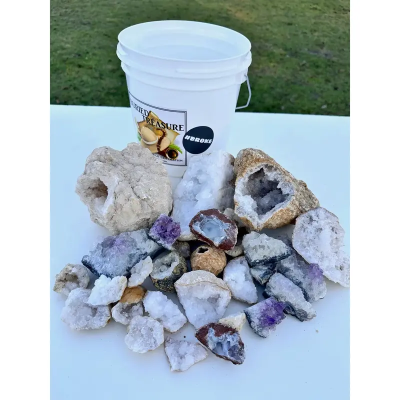 BROKE BUCKET - ASSORTED BROKEN NATURAL CRYSTAL GEODES - GALLON