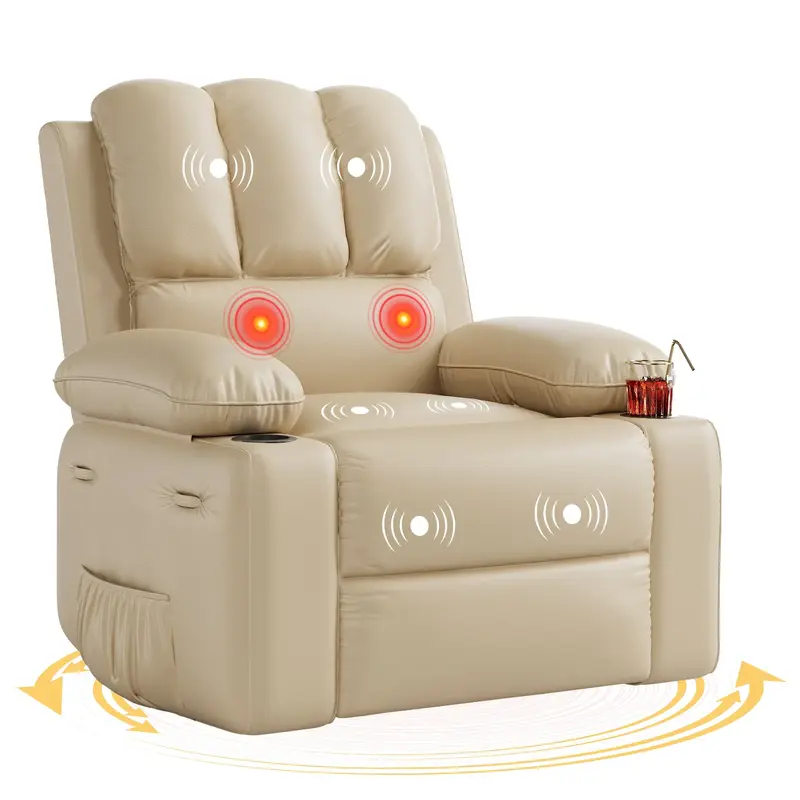 Garvee Recliner Chairs with Heat and Massage, 360° Swivel Lazy Recliner Chair for Elderly, Ergonomic Rocking Chair with Cup ...