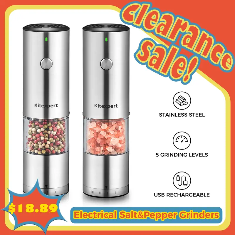 Kitexpert Viral USB Rechargeable Salt Pepper Shaker Set, 304 Stainless Steel, Electric Salt &Pepper Grinder with LED Light, K...