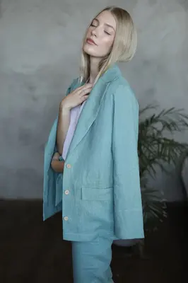 Women linen blazer - Sea Blue | Size: M