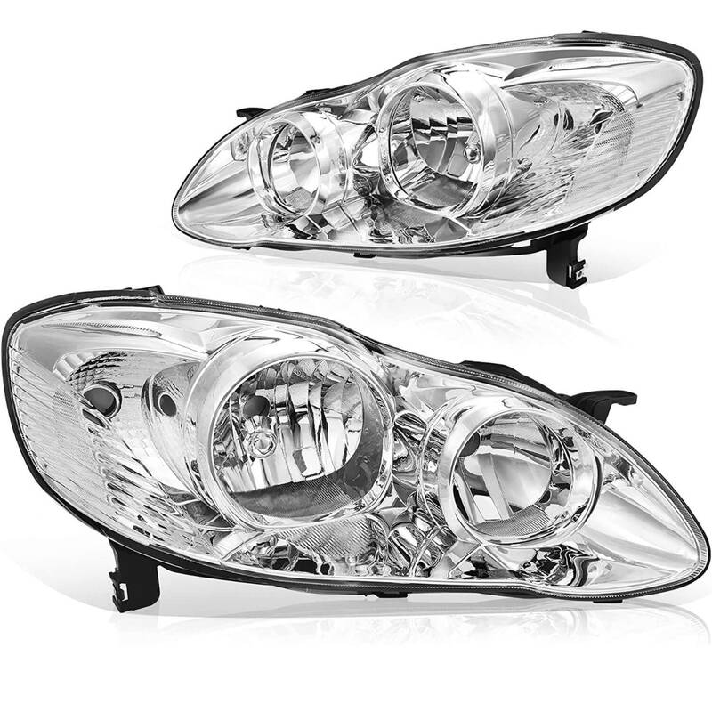 YITAMOTOR® 2003-2008 Toyota Corolla Headlight Assembly Chrome Housing Clear Reflector Clear Lens