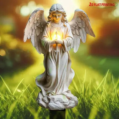 Angel Statue Garden Decoration, Waterproof & Weatherproof Acrylic Garden Pile, Religious Decoration, Lawn & Cemetery Ornament...