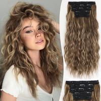ALXNAN Clip in Hair Extensions, Dark Brown Mixed Caramel Blonde Hair Extensions, Thick Long Mermaid Waves Hair Extensions Sof...