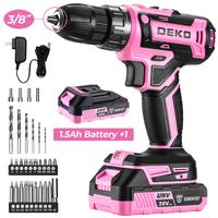 DEKO Pink 20V Brushless Cordless Drill Kit, 1.5Ah Battery & Charger, 30 Drill Bits, 2-Speed, 18+1 Torque – Perfect For DIY,...