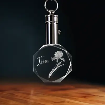 2D Memory Crystal™ - Pre-Design Keychain  - Octagon - February Iris-Medium