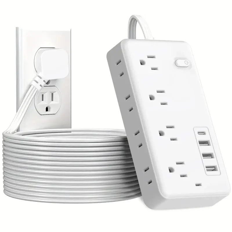 Flat Plug Surge Protector Outlet Extender Power Strip with Extension Cord, 8 AC Outlets, 4 USB Charging Ports (3 USB A & 1 US...
