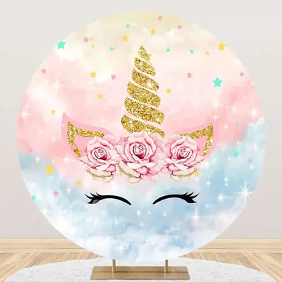 Unicorn Sparkle Pink Rose Round Birthday Backdrop - Aperturee