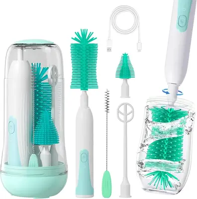 Electric Bottle Cleaning Brush, 360° Rotation, 1200mAh Battery, Waterproof, 6-Pack Set for Newborns and Cups,Mother's Day Gi...