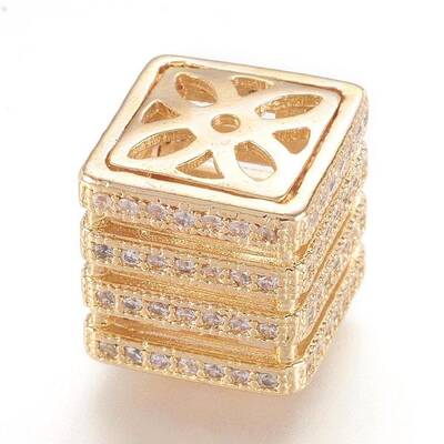 Brass Micro Pave Cubic Zirconia Beads