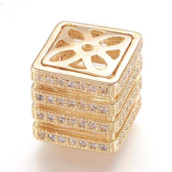 Brass Micro Pave Cubic Zirconia Beads