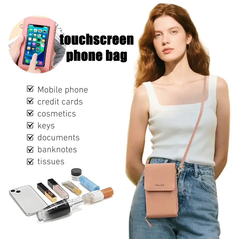 Women's lightweight small crossbody bag, phone wallet, shoulder bag, small square bag, small-sized leather crossbody wallet f...