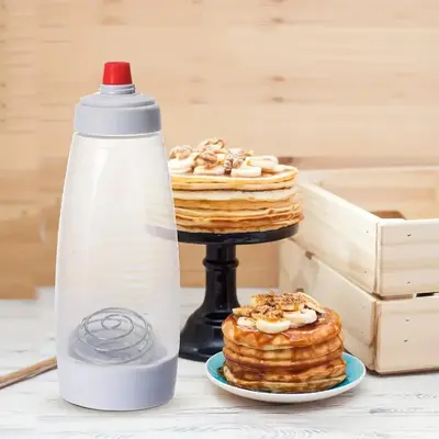 Manual Pancake Batter Bottle, 1 Count Hand Crank Batter Mixer Bottle, Kitchen Baking Tool for Cupcake, Waffle, Dessert