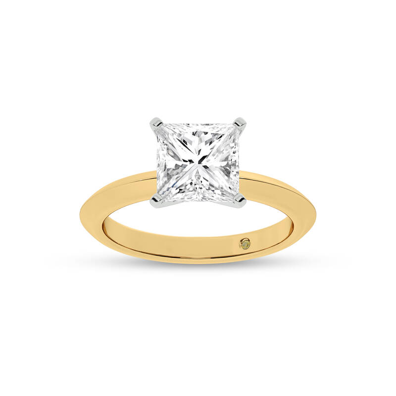 Prism Knife Edged Four Prong Princess Cut Lab Grown Solitaire Diamond Ring | 18K Yellow Gold 4 CT. TW.
