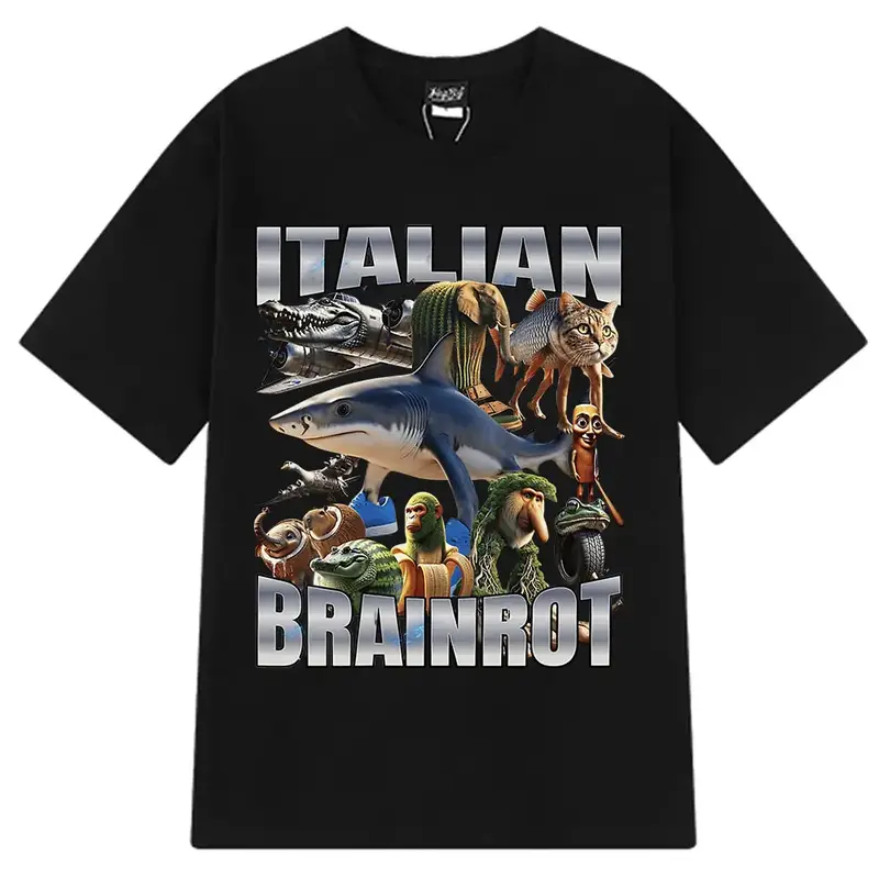 Italian Brainrot Tralalero Tralala Tung Tung Tung Sahur Bombardiro Crocodilo Funny Meme T-shirt Men Women Fashion Loose T Shi...