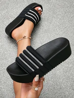 Women's Street Trend Slip on Flatform Slide Sandals, 1 Pair Minimalist Trendy Platform Slide Sandals, Summer 2024 All-match S...