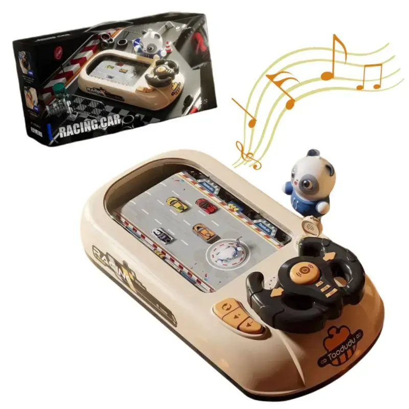 Racing Game Machine with Steering Wheel - Realistic Driving Experience Competitive Toy, Exciting Strategy Game for Ages 3-6, ...