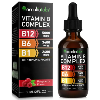 acentiallabs Vitamin B12 Liquid Drops, B12 Sublingual 5000 mcg, Vitamin B Complex with Vitamin B6,B Complex Liquid Drops - 60...