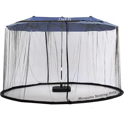 15FT Mosquito Netting for Patio Umbrella Double Sided Patio Umbrella Canopy Netting &10X10 Ft Gazebo (Black)(Does Not Contain...