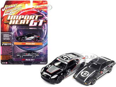 2006 Nissan 350Z 57 Black and Silver with Graphics and 1981 Mazda RX-7 13 Dark Silver with Stripes \