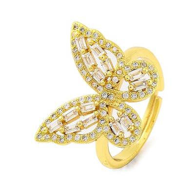 Butterfly Brass Micro Pave Cubic Zirconia Adjustable Rings for Women