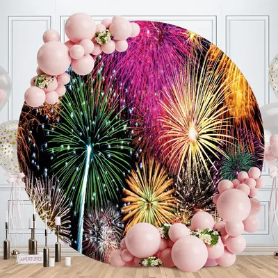 Aperturee Glitter Colorful Round Happy Birthday Backdrop For Party