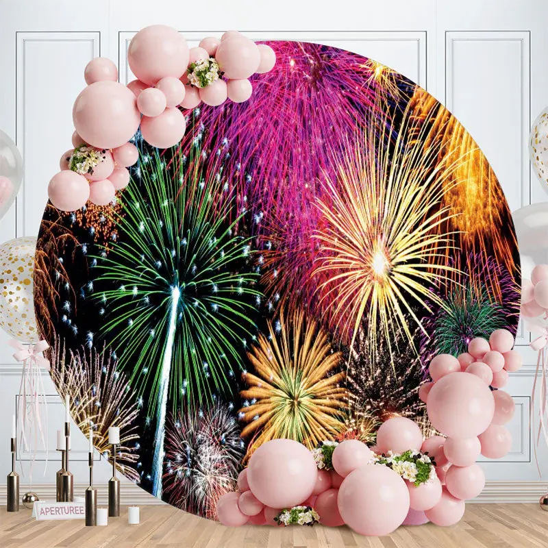 Aperturee Glitter Colorful Round Happy Birthday Backdrop For Party