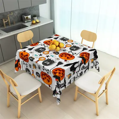 Pumpkins And Tombstone Halloween Square Tablecloth - Aperturee