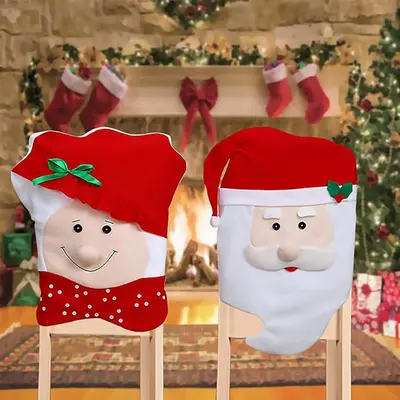 Red White Santa Claus Couple 3D Christmas Chair Cover - Aperturee