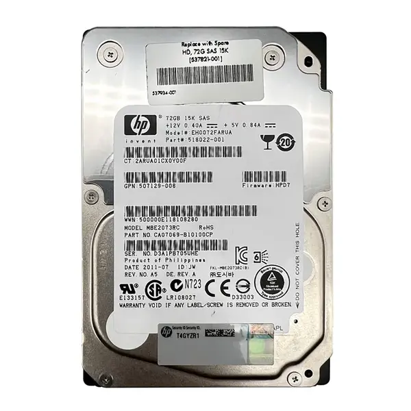 537821-001 HP 72GB 6Gb/s SAS 15000 2.5-Inch Hard Drive