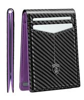 VTLASK Slim Carbon Purple Wallet for Men – Minimalist RFID Blocking Card Holder with 11 Slots & Money Clip – Includes Gif...