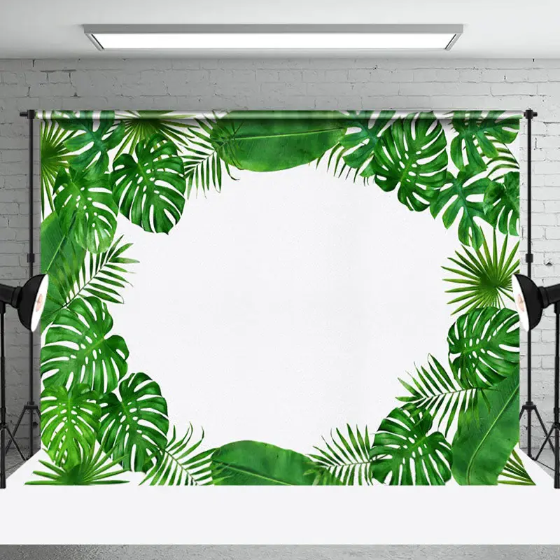 White Green Monstera Nature Spring Photo Backdrop - Aperturee