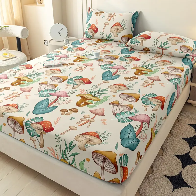 Mushroom Print Bedding Set, Including 1 Count Bedspread & 2 Counts Pillowcase without Filler, Soft Comfortable Bedding Set fo...