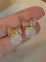 Faux Pearl Decorated Bowknot Design Earrings, Elegant Jewelry for Women, Trendy All-match & Exquisite Jewelry for Birthday Gi...