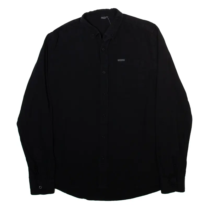 FIRETRAP Mens Plain Shirt Black Long Sleeve L