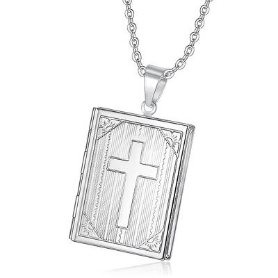 Stainless Steel Rectangle with Cross Pendant Necklace